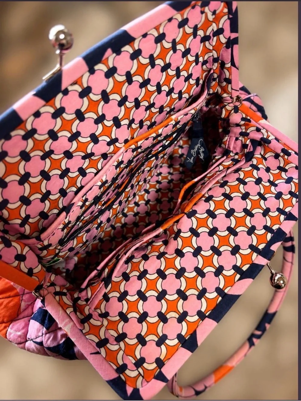 Vera Bradley Hello Dahlia Kiss Lock Frame Handbag Pink Floral Quilted Purse